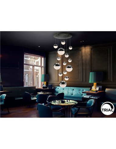 Plafonnier LED SPHERE avec 14 abat-jour chromés, 78,6 W, 3000 K, 5502 lm, Ø 60 cm, dimmable