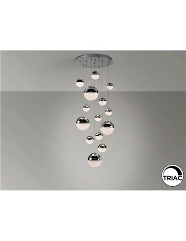 Plafonnier LED SPHERE avec 14 abat-jour chromés, 78,6 W, 3000 K, 5502 lm, Ø 60 cm, dimmable