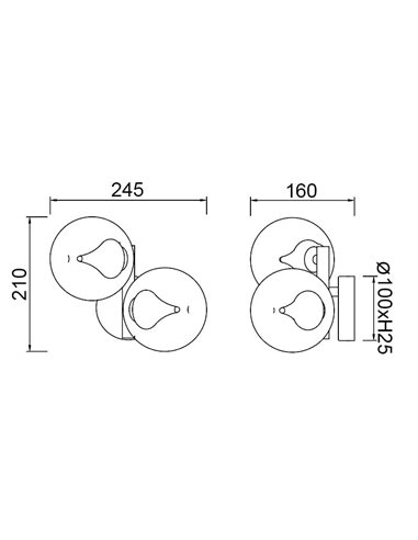 Luminária de parede LED com esferas de vidro, Ø10cm ANDROMEDA dourada, 2 lâmpadas, 12W 3000K 1000Lm