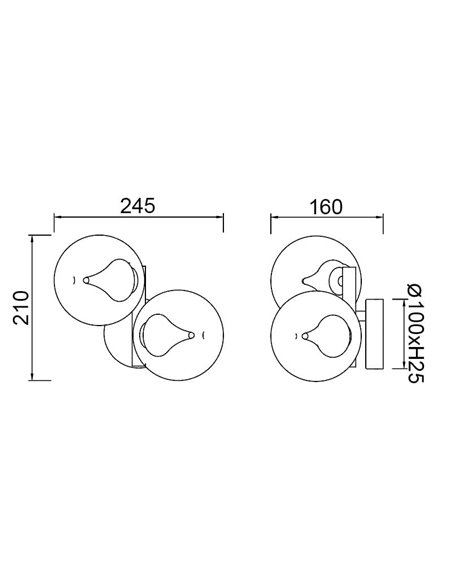 Aplique LED esferas de cristal Ø10cm ANDRÓMEDA oro 2 luces, 12W 3000K 1000Lm