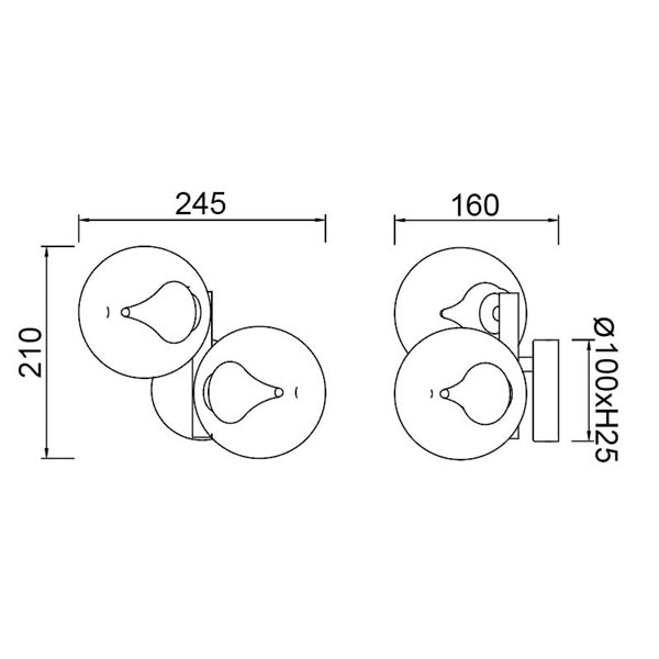Aplique LED esferas de cristal Ø10cm ANDRÓMEDA oro 2 luces, 12W 3000K 1000Lm