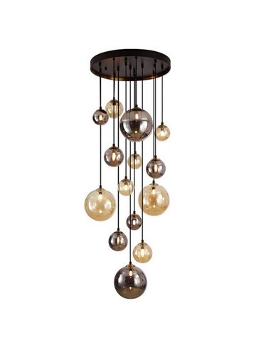 Suspension G9 DARK à 14 lumières avec abat-jour sphériques, hauteur maximale de 500 cm, IP20