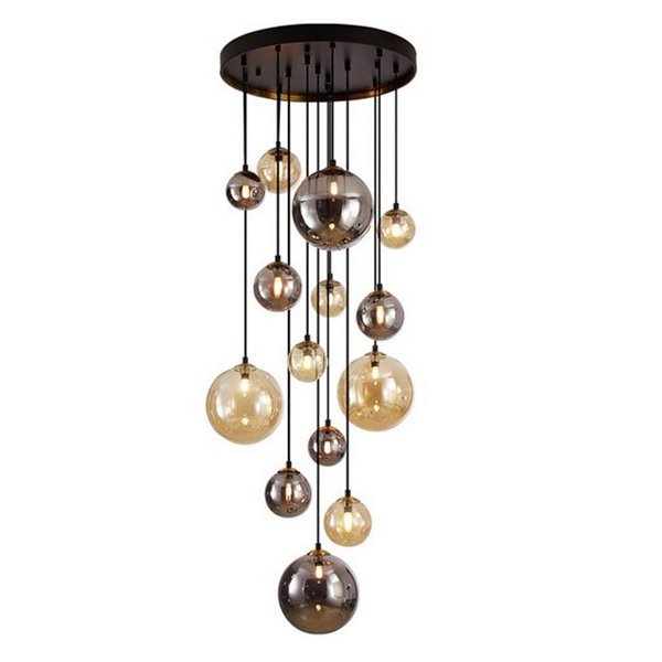 Luminária de teto pendente G9 DARK com 14 lâmpadas e cúpulas esféricas, altura máxima de 500 cm, IP20.