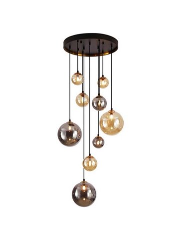 Suspension sphérique en cristal DARK 9xG9, jusqu'à 200 cm de hauteur, IP20