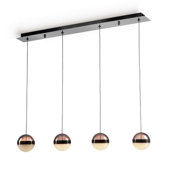 Plafonnier LED ORBES, 4 spots à intensité variable, abat-jour chromés noirs, 29 W, 3000 K, 1304 lm