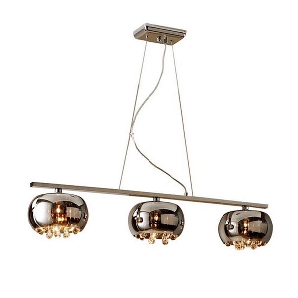 Luminária linear ARGOS com 3 lâmpadas, vidro espelhado com detalhes em forma de lágrima, 3 LEDs G9.