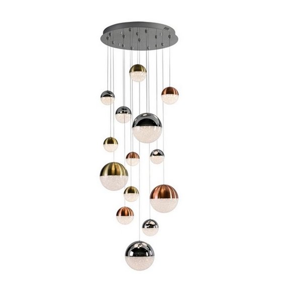 Luminária LED SPHERE, 14 lâmpadas, Ø60cm, 78,6W, 5502lm, 3000K, altura máxima 300cm, dimerizável por aplicativo.