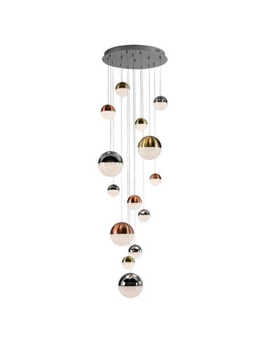Luminária LED SPHERE com 14 lâmpadas, Ø60cm, 78,6W, 5502lm, 3000K, altura 500cm, dimerizável por aplicativo.