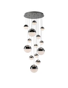 Plafonnier LED SPHERE avec 14 abat-jour chromés, 78,6 W, 3000 K, 5502 lm, Ø 60 cm, dimmable