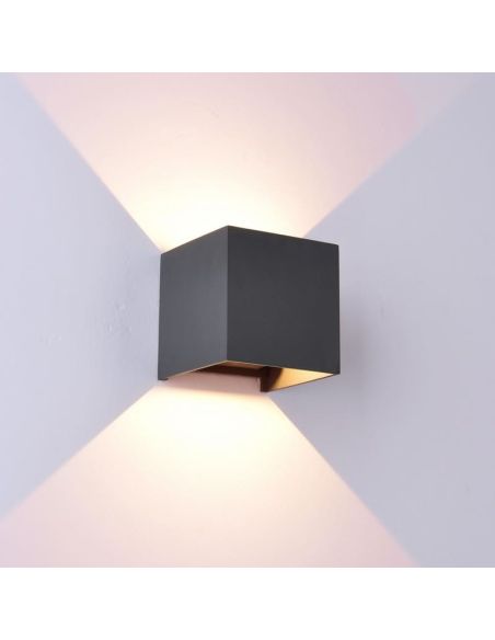 Applique murale extérieure carrée à LED DAVOS, 2 spots (haut et bas), 6 W, 2700 K, intensité variable, gris foncé