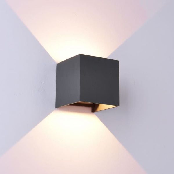 Luminária de parede externa quadrada DAVOS em LED, 2 lâmpadas (para cima e para baixo), 6W, 2700K, dimerizável, cinza escuro