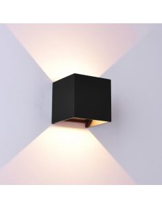 Luminária de parede externa quadrada DAVOS em LED, 2 lâmpadas (para cima e para baixo), 6W, dimerizável, 2700K, preta