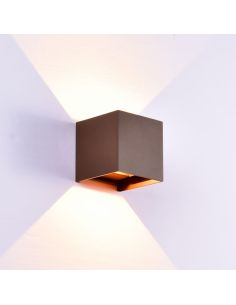 Luminária de parede externa quadrada DAVOS em LED, 2 lâmpadas (para cima e para baixo), 6W, dimerizável, 2700K, marrom