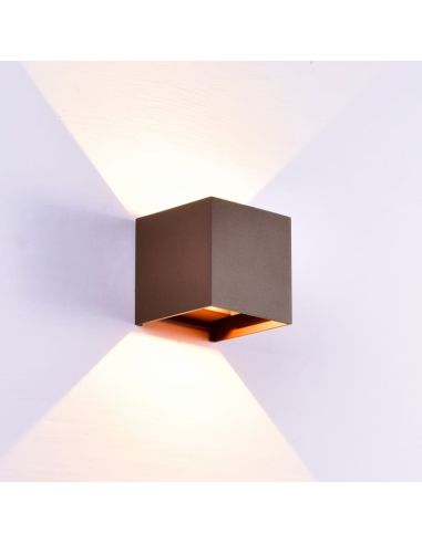 Luminária de parede externa quadrada DAVOS em LED, 2 lâmpadas (para cima e para baixo), 6W, dimerizável, 2700K, marrom