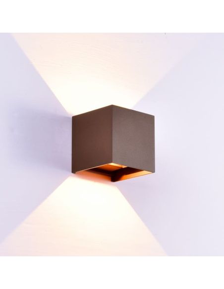 Applique murale extérieure carrée à LED DAVOS, 2 lumières (haut et bas), 6 W, intensité variable 2700 K, marron