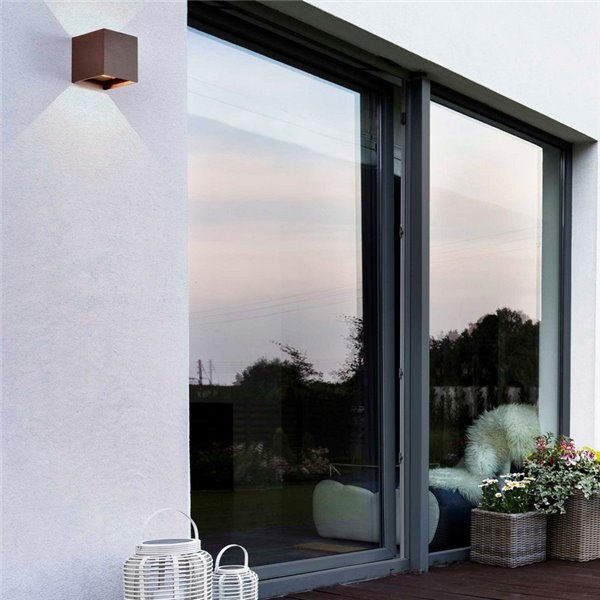 Luminária de parede externa quadrada LED DAVOS em aço corten, 2x6W 12W 2700K dimerizável 1100 lúmens