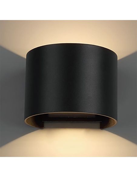 Luminária de parede externa redonda de LED DAVOS, 2 luzes para cima e para baixo, 6W, 2700K dimerizável, preta, IP54