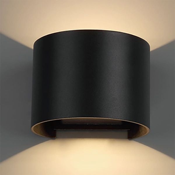 Aplique exterior redondo LED DAVOS 2 Luces arriba y abajo 6W, dim 2700K. negro IP54