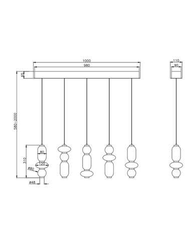 Luminária de teto LED MINERVA 5x6W 5x800Lm com chave DIP, 2300+3000+4000K, IP20