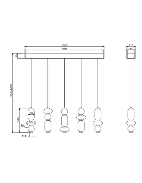 Luminária de teto LED MINERVA 5x6W 5x800Lm com chave DIP, 2300+3000+4000K, IP20