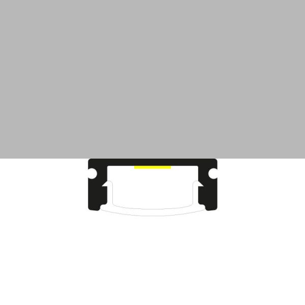 Perfil plano de alumínio SID com acabamento em laca preta, 2 metros, para fitas de LED.