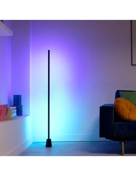 Lámpara de suelo LED negra multicolor RGBIC GRADIENT FLOOR LIGHT, 1355mm longitud, sincroniza con la TV