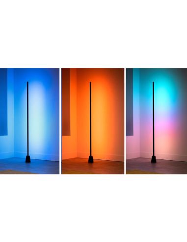 Lámpara de suelo LED negra multicolor RGBIC GRADIENT FLOOR LIGHT, 1355mm longitud, sincroniza con la TV