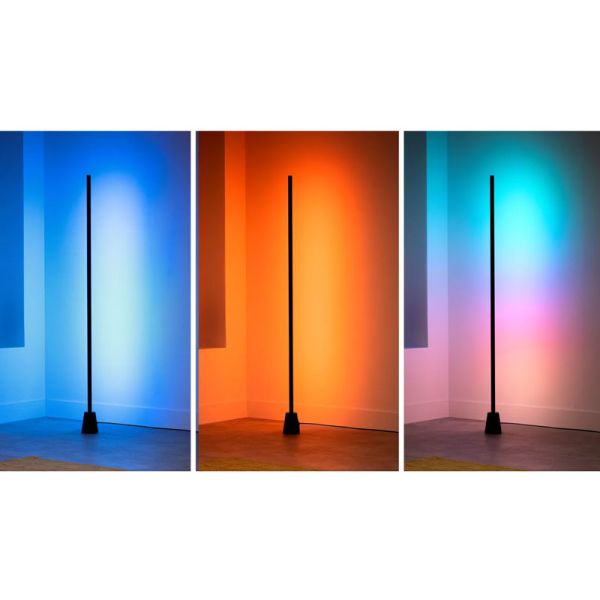 Lámpara de suelo LED negra multicolor RGBIC GRADIENT FLOOR LIGHT, 1355mm longitud, sincroniza con la TV