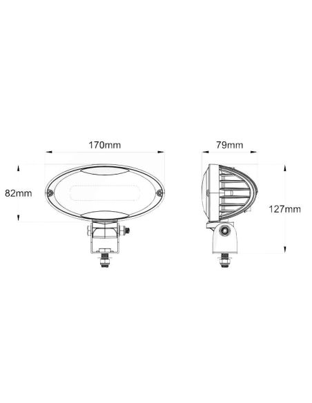 Medidas Faro de trabajo LED ovalado 8.800Lm con soporte inferior para John Deere