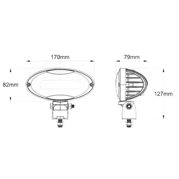 Medidas Faro de trabajo LED ovalado 8.800Lm con soporte inferior para John Deere