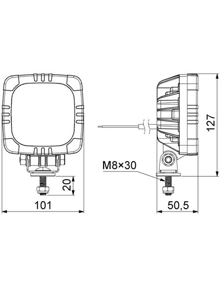 Luz de trabalho LED LRD 2679/RED, luz vermelha para tarefas especiais, 12/24V 3,6W, R10 EMC IP68 aprovada.
