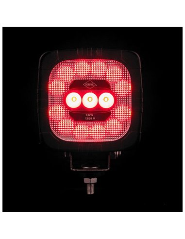 Luz de trabalho LED LRD 2679/RED, luz vermelha para tarefas especiais, 12/24V 3,6W, R10 EMC IP68 aprovada.