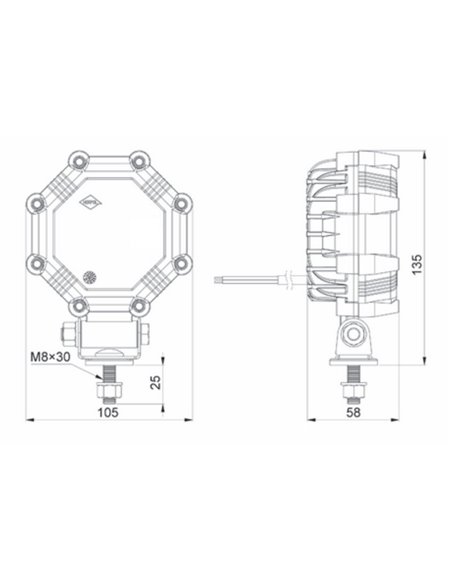 Farol de trabalho SLIM LRD 2984 com função de marcha à ré, 20W/4W, 12/24V, 1800 lúmens, certificação ECE.
