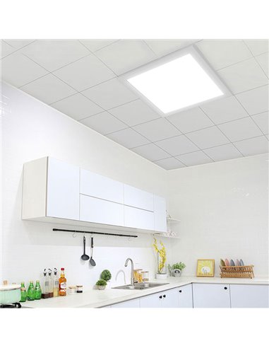 Painel LED quadrado de 450 mm com superfície branca, 80 W, dimerizável, 3000 K/4000 K/5700 K