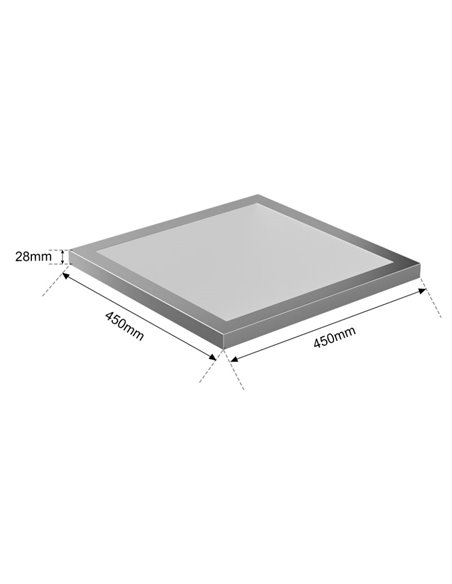 Painel de LED quadrado de 450 mm, galvanizado prateado, 80 W, dimerizável, 3000 K/4000 K/5700 K