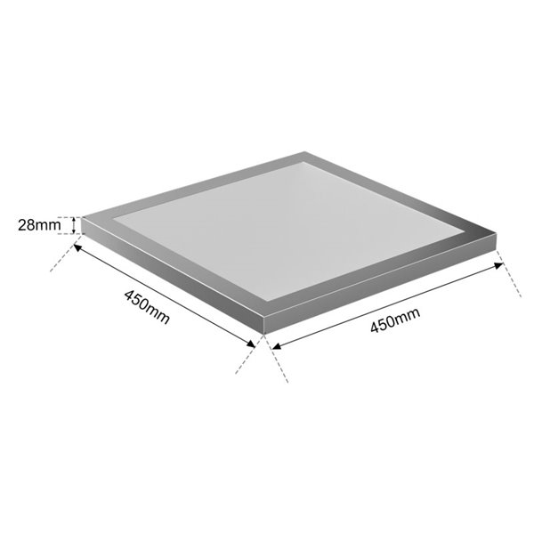Painel de LED quadrado de 450 mm, galvanizado prateado, 80 W, dimerizável, 3000 K/4000 K/5700 K