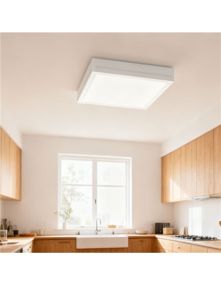 Plafonnier LED carré 260 mm, montage en surface, blanc, 25 W, IP44, 3CCT (3000 K - 5700 K)
