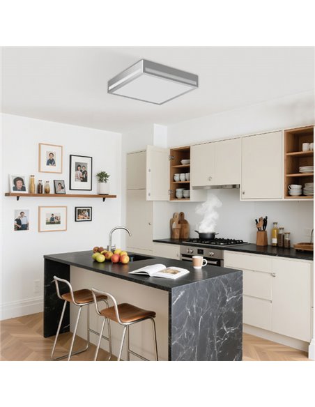 Luminária de teto quadrada de LED, 260 mm, superfície galvanizada prateada, 25 W, IP44, 3CCT (3000 K-5700 K)