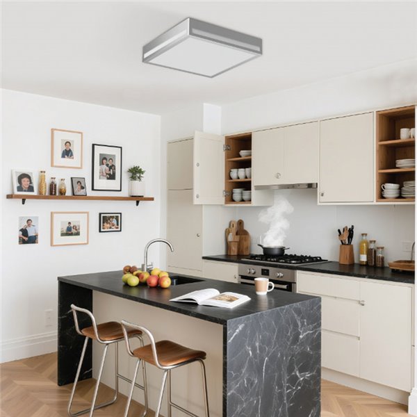 Plafonnier LED carré 260 mm, surface galvanisée argent, 25 W, IP44, 3CCT (3000K-5700K)