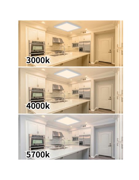 Plafonnier LED carré 260 mm, surface galvanisée argent, 25 W, IP44, 3CCT (3000K-5700K)