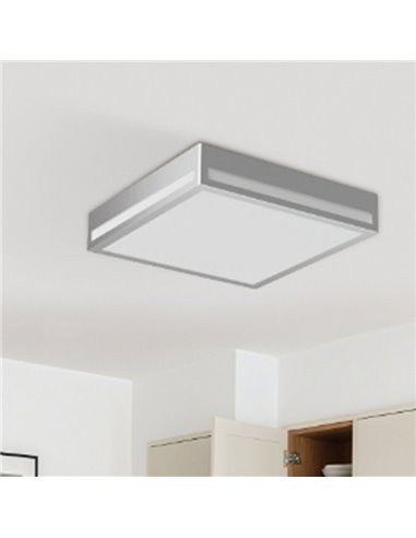 Plafón LED cuadrado 380mm de superficie plata galvanizada 36W IP44 3CCT (3000K-5700K)