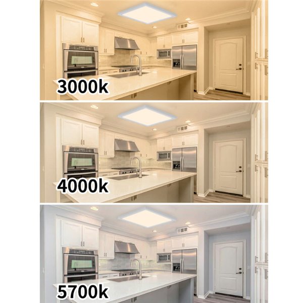 Luminária de teto quadrada de LED 380mm com superfície galvanizada prateada 36W IP44 3CCT (3000K-5700K)