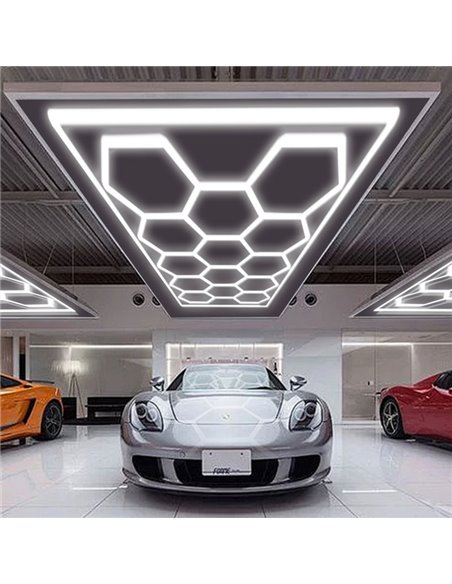 Lámpara LED hexagonal panal de abeja moderno de gran formarto con 14 paneles 600W, 6500K, 4845x2435mm, carcasa blanca