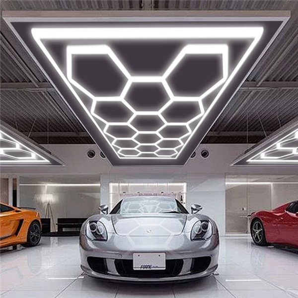 Lámpara LED hexagonal panal de abeja moderno de gran formarto con 14 paneles 600W, 6500K, 4845x2435mm, carcasa blanca