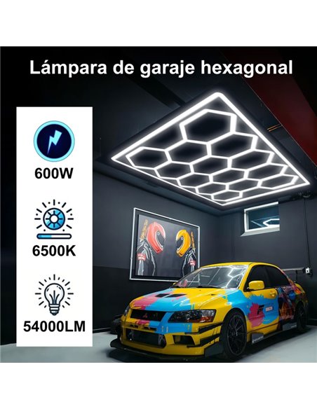 Lámpara LED hexagonal panal de abeja moderno de gran formarto con 14 paneles 600W, 6500K, 4845x2435mm, carcasa blanca