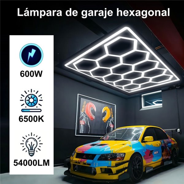 Lámpara LED hexagonal panal de abeja moderno de gran formarto con 14 paneles 600W, 6500K, 4845x2435mm, carcasa blanca
