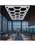 Lámpara LED hexagonal panal de abeja moderno de gran formarto con 14 paneles 600W, 6500K, 4845x2435mm, carcasa blanca