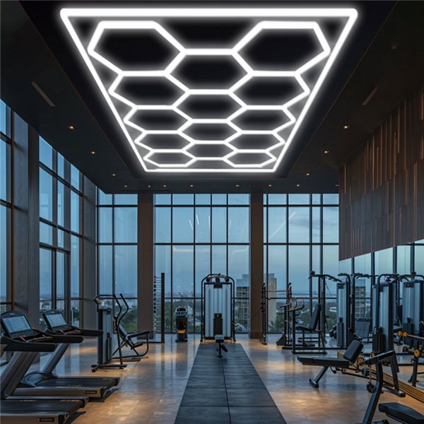 Lámpara LED hexagonal panal de abeja moderno de gran formarto con 14 paneles 600W, 6500K, 4845x2435mm, carcasa blanca
