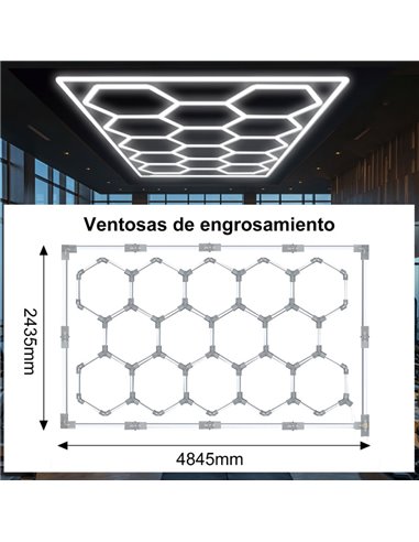 Lámpara LED hexagonal panal de abeja moderno de gran formarto con 14 paneles 600W, 6500K, 4845x2435mm, carcasa blanca