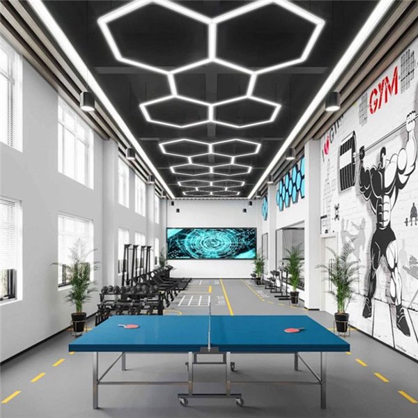 Lámpara LED hexagonal panal de abeja moderno con 5 paneles 144W, 6500K, 2220x1550mm, carcasa blanca